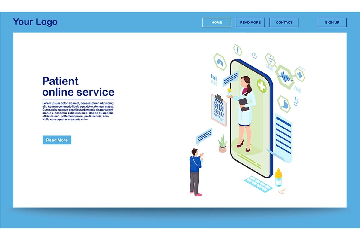 Doctor online service isometric landing page template