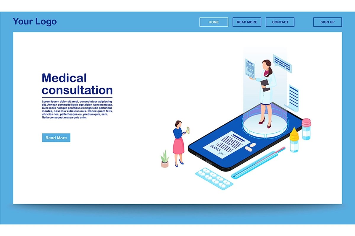 Doctor online service isometric landing page template
