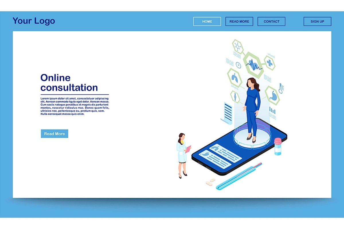 Doctor online service isometric landing page template