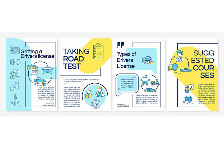 Driving courses types yellow and blue brochure templates bundle
