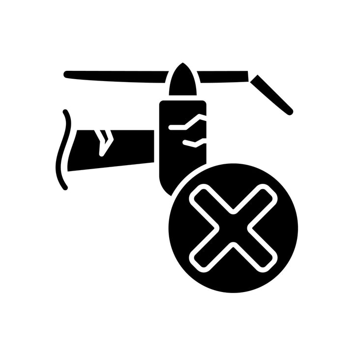 Drone usage black glyph manual label icons set on white space