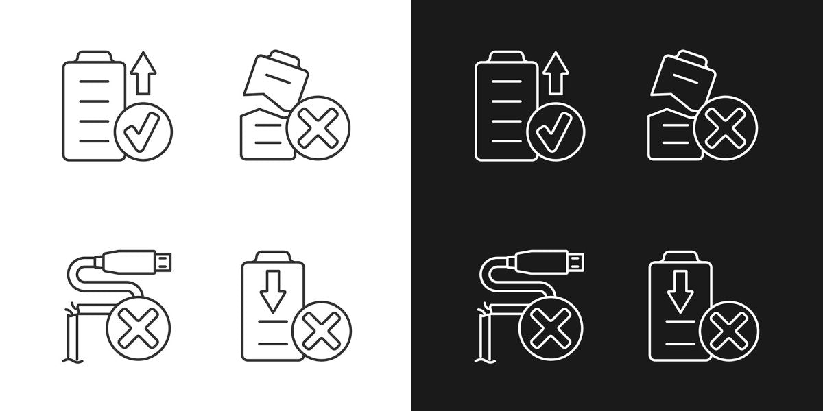 Drone usage linear manual label icons set for dark and light mode