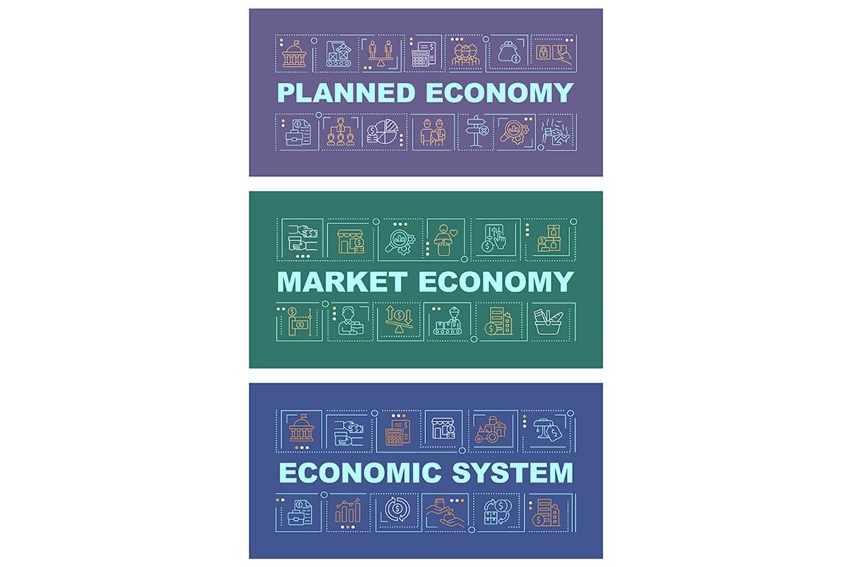 Economic system word concepts banner set