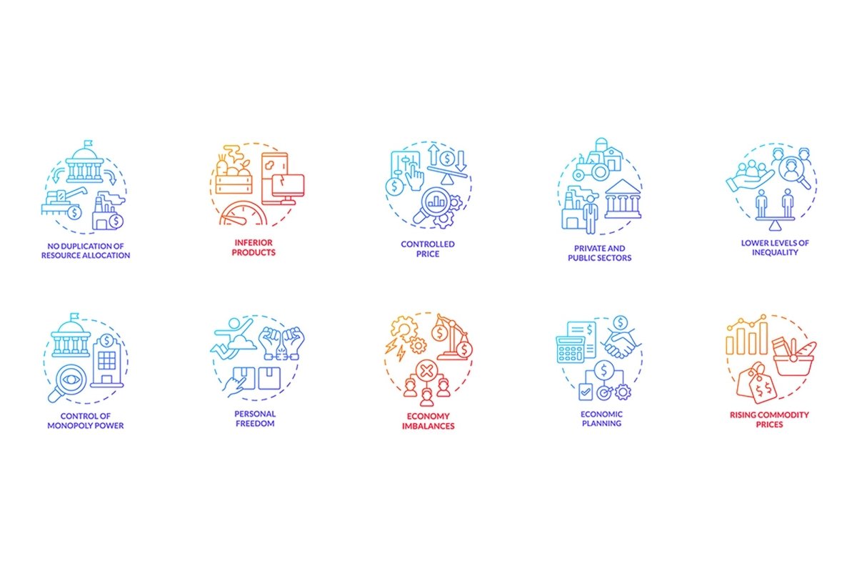 Economic systems turquoise concept icons bundle