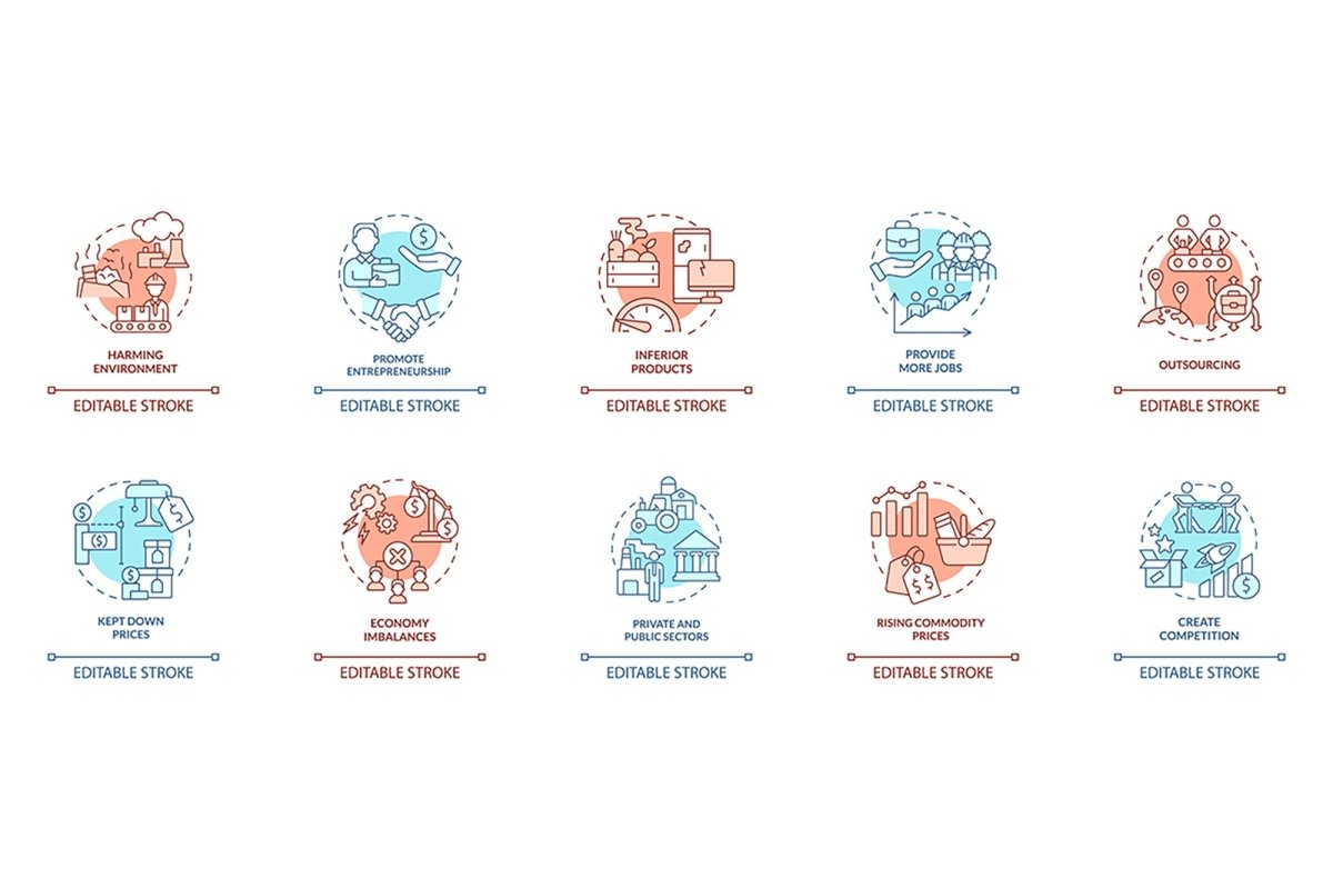 Economic systems turquoise concept icons bundle