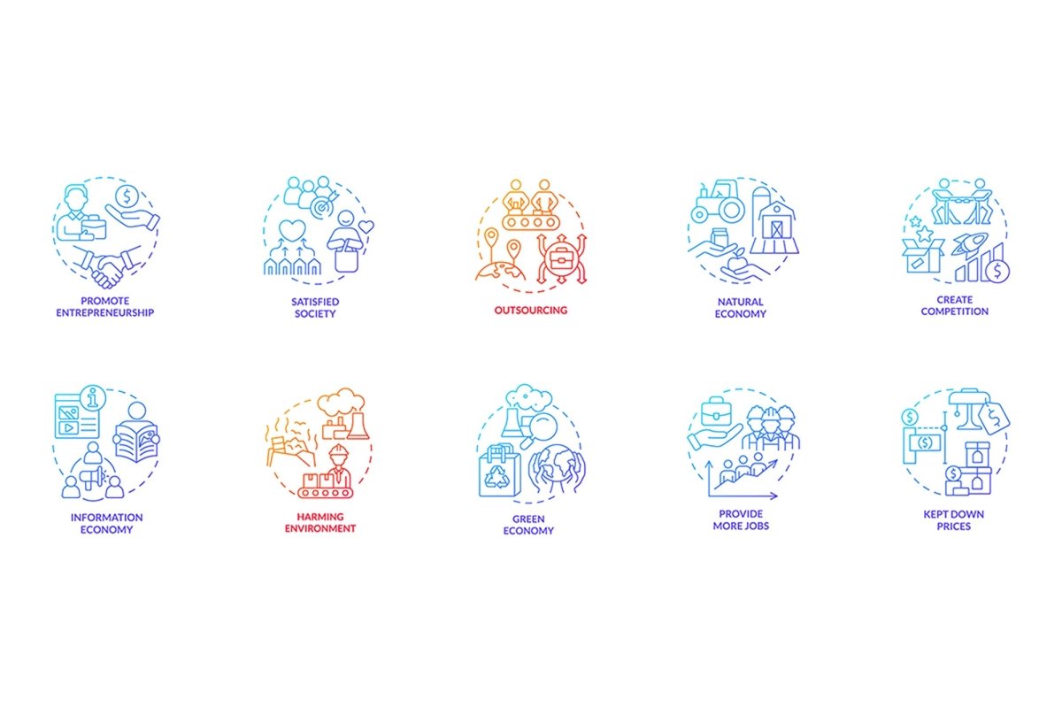 Economic systems turquoise concept icons bundle