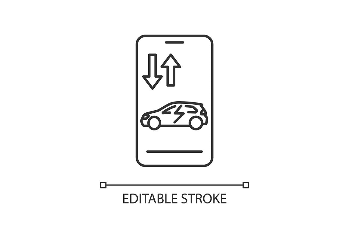 Electric Car Linear Icons Set