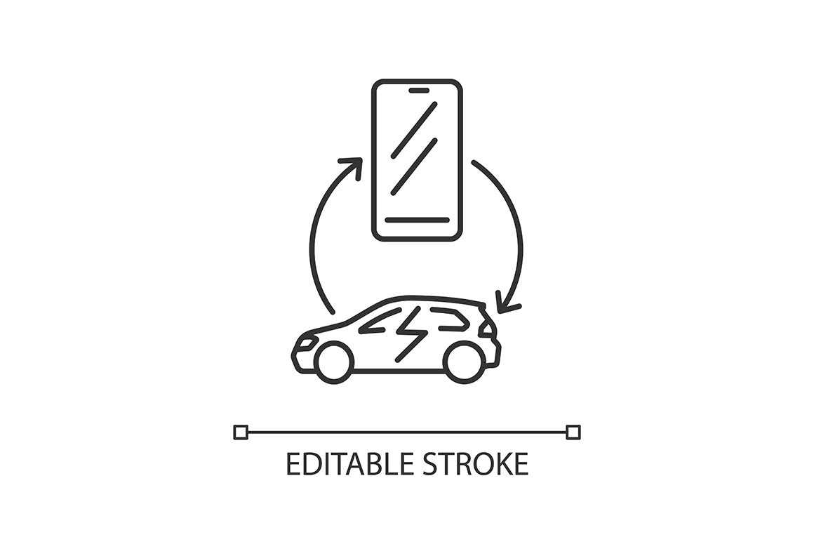 Electric Car Linear Icons Set