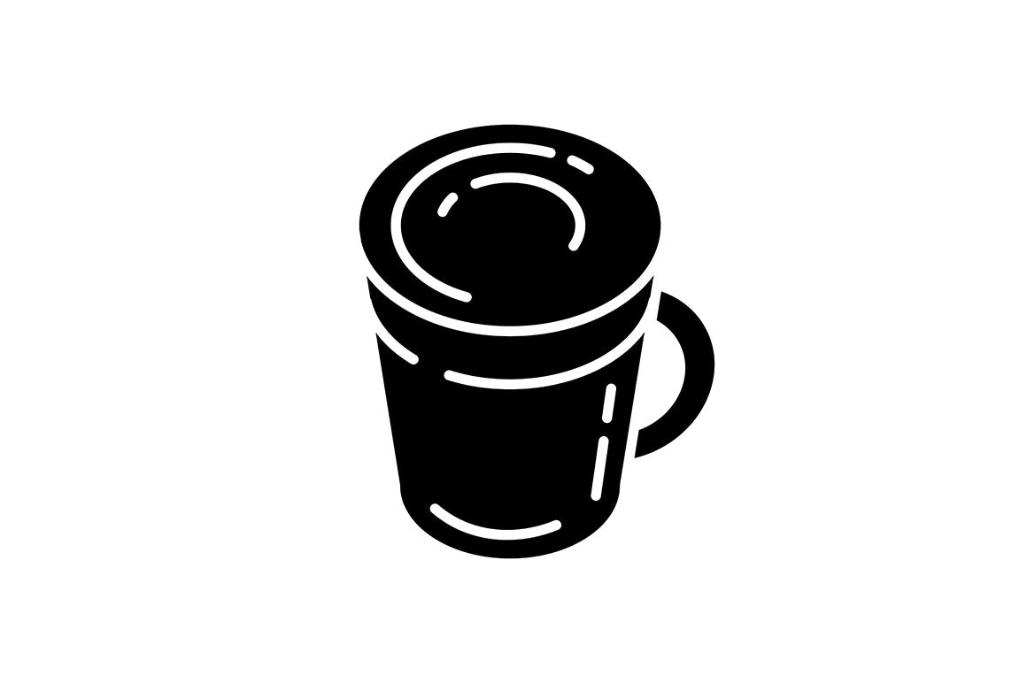 Energy drinks and caffeine black glyph icons set on white space