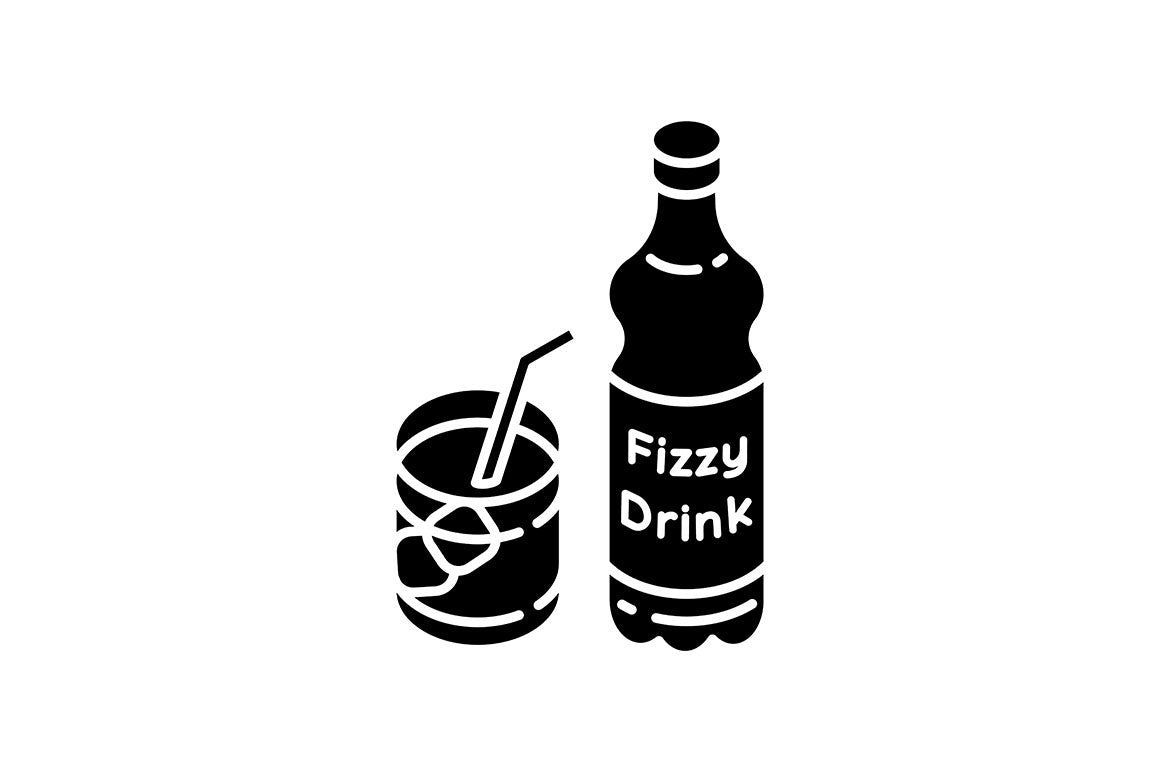 Energy drinks and caffeine black glyph icons set on white space