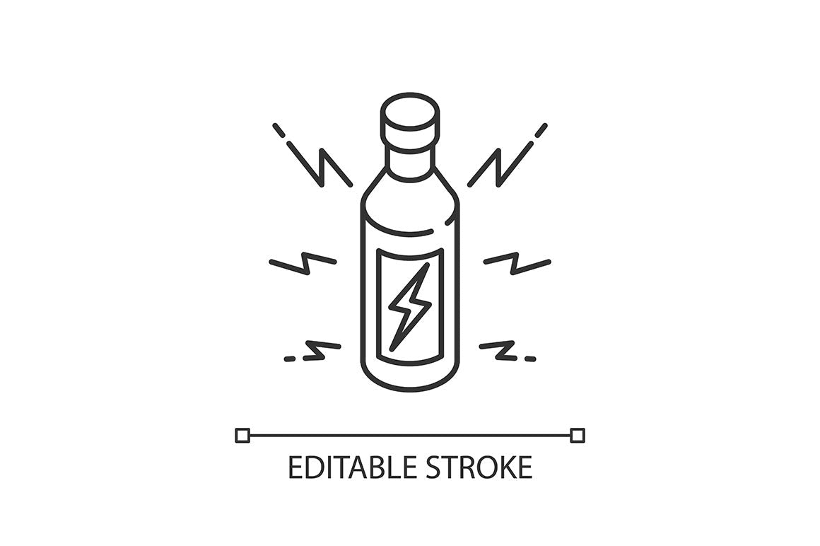 Energy drinks and caffeine linear icons set