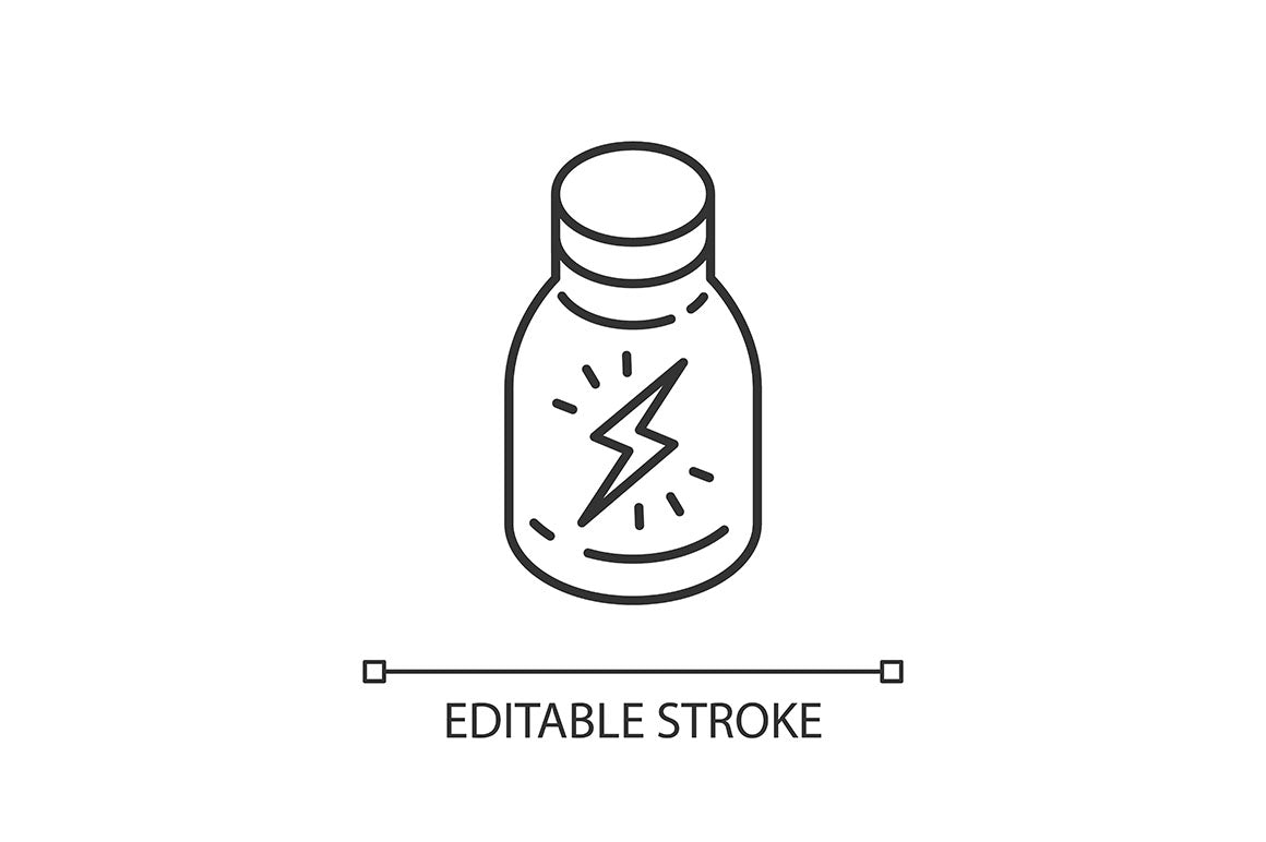 Energy drinks and caffeine linear icons set