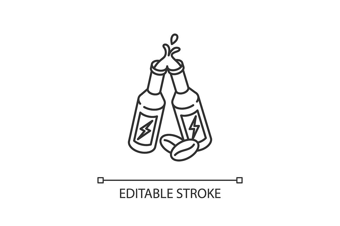 Energy drinks and caffeine linear icons set