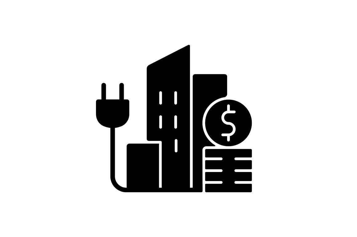 Energy purchase black glyph icons set on white space