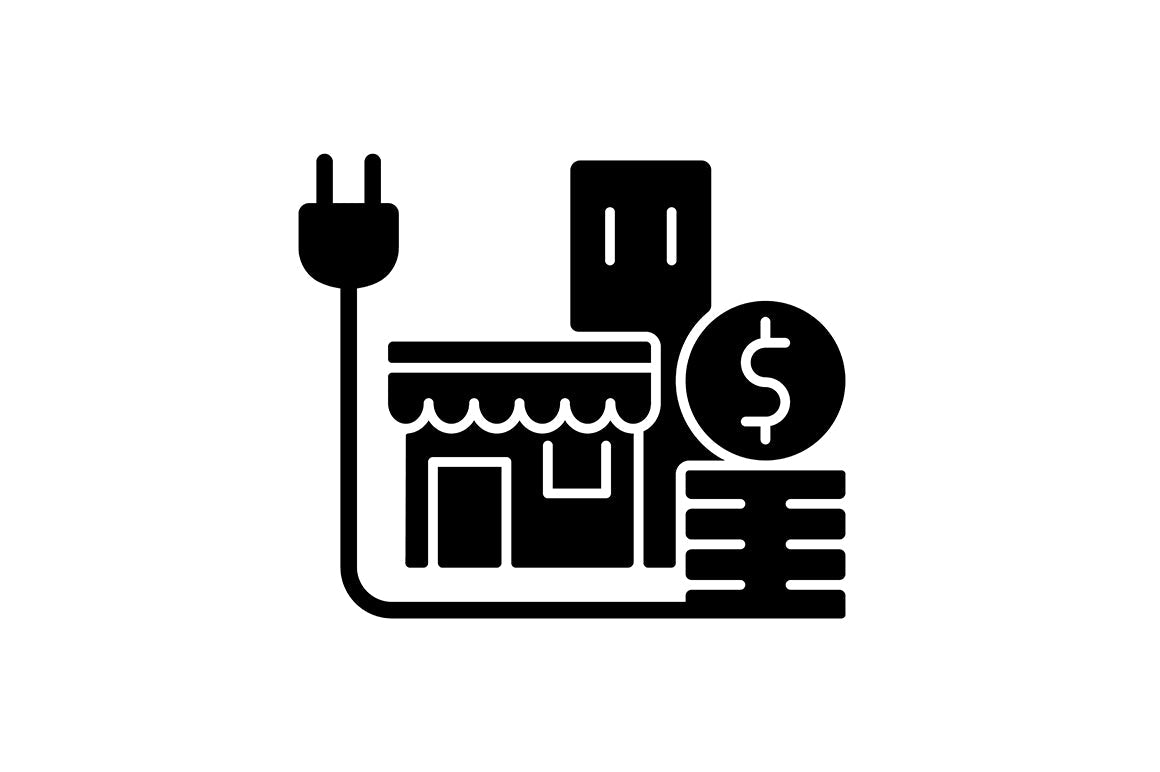 Energy purchase black glyph icons set on white space