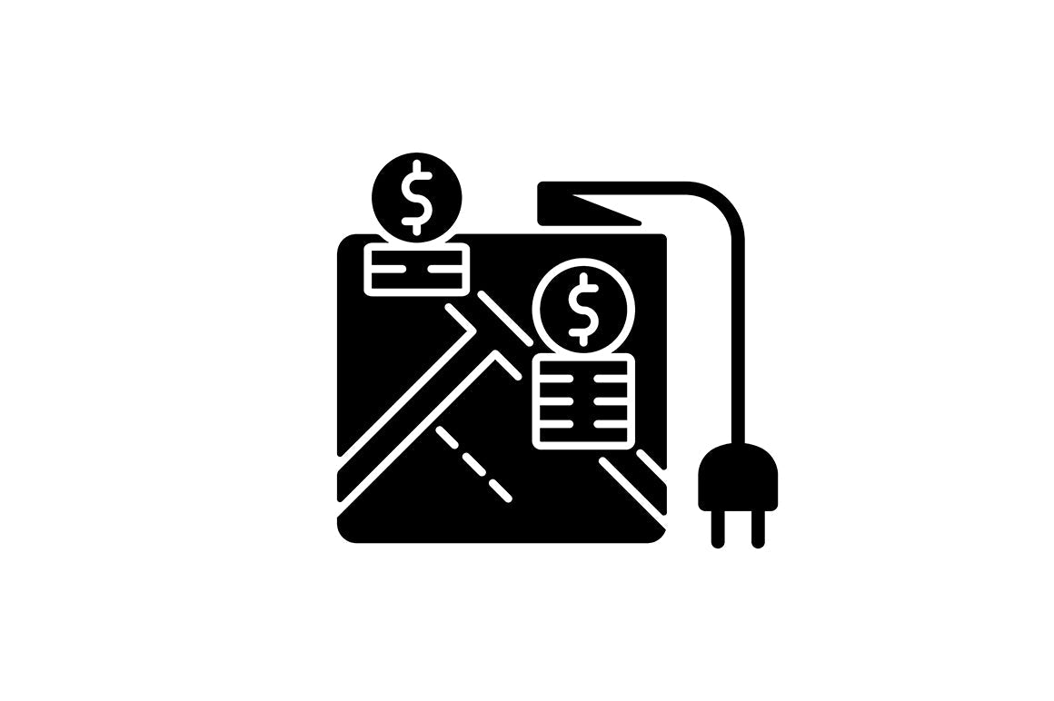 Energy purchase black glyph icons set on white space