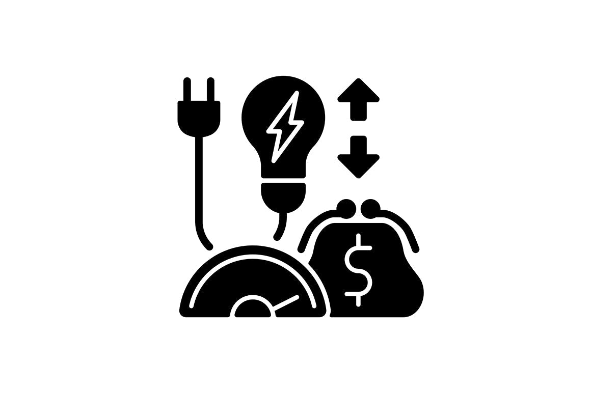 Energy purchase black glyph icons set on white space