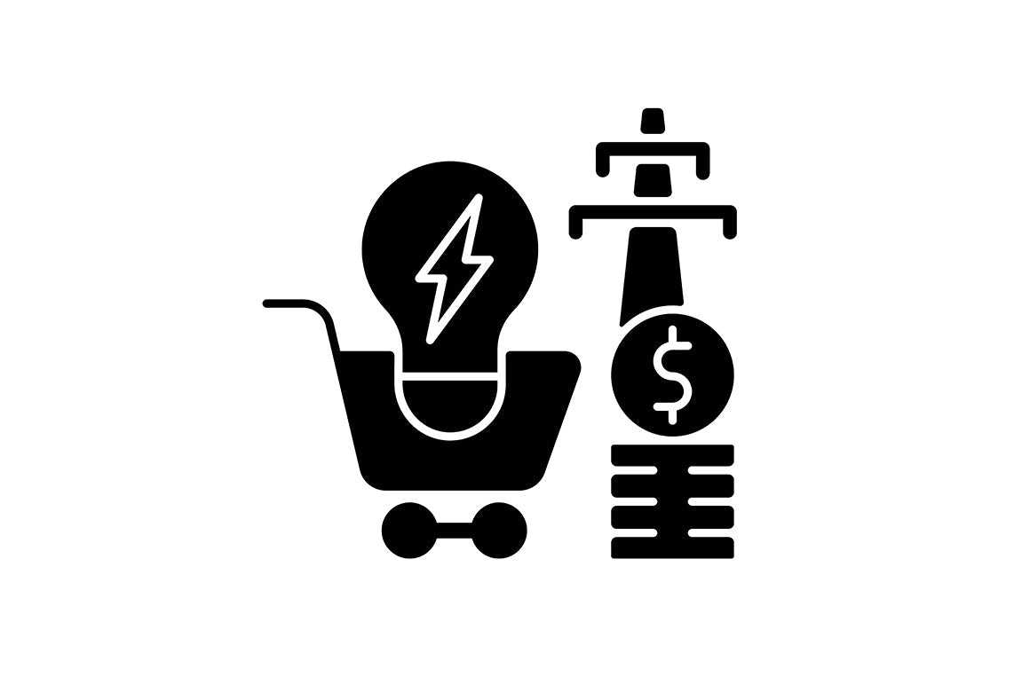 Energy purchase black glyph icons set on white space