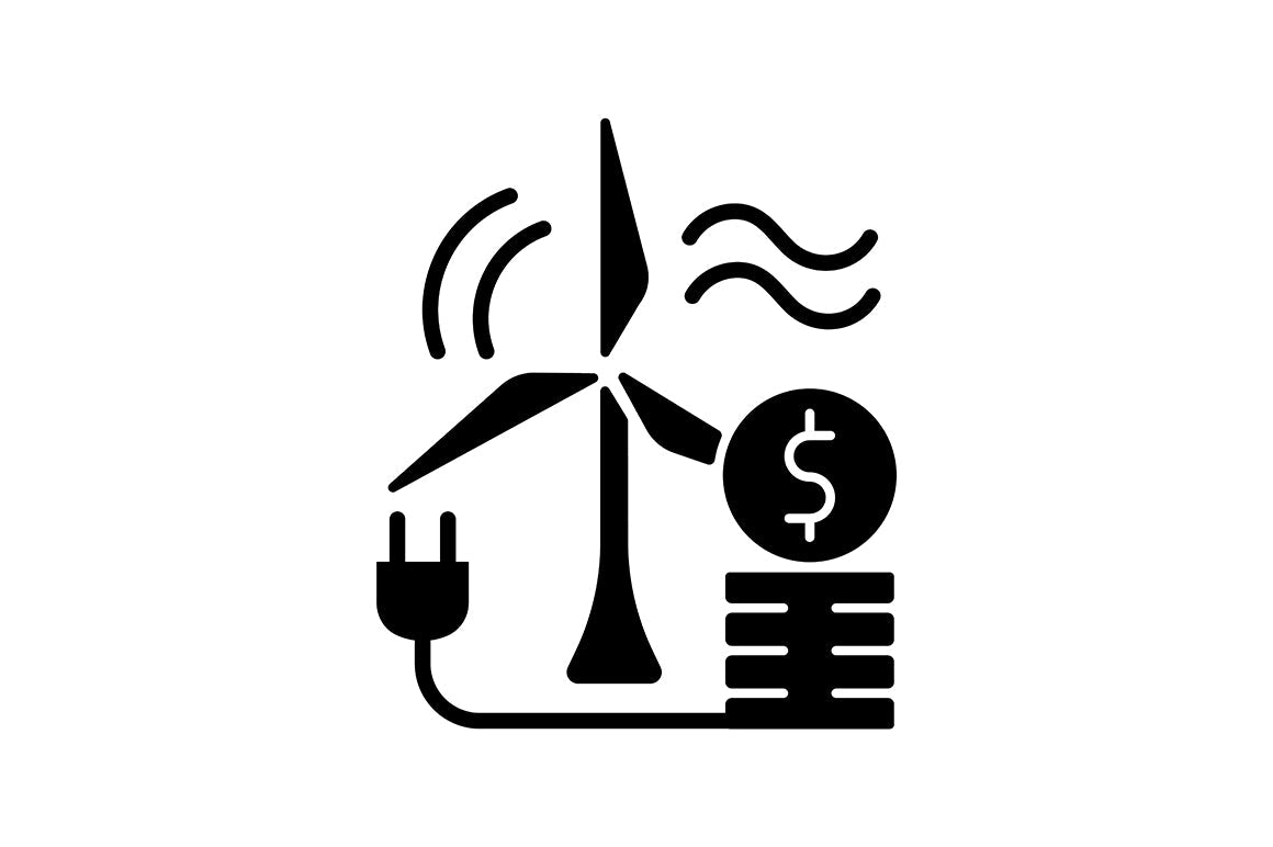 Energy purchase black glyph icons set on white space