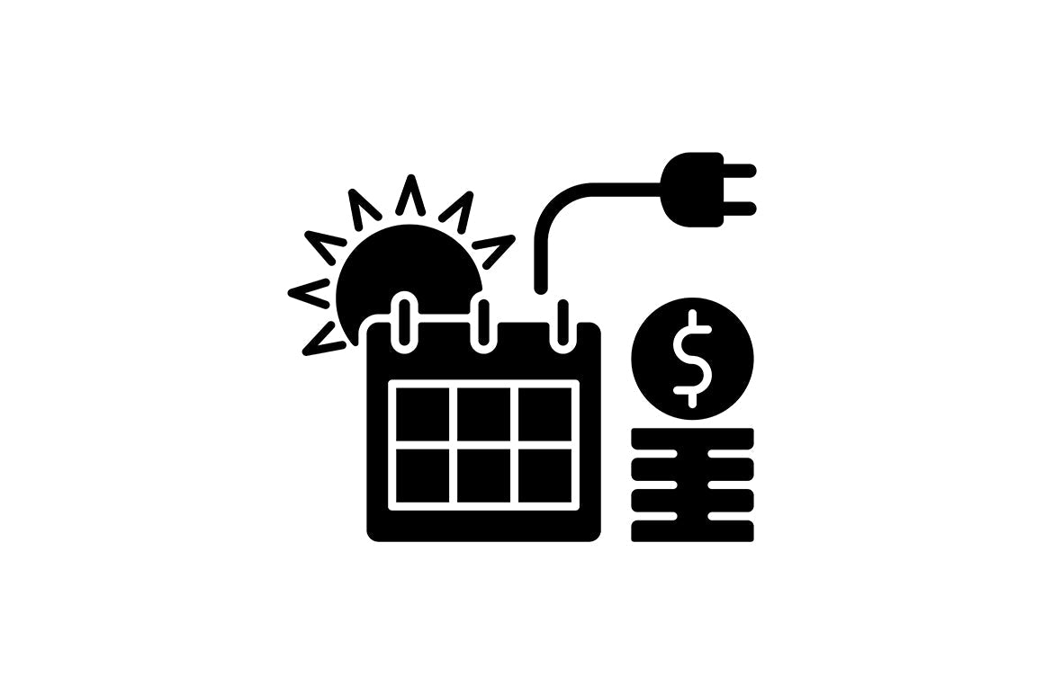 Energy purchase black glyph icons set on white space
