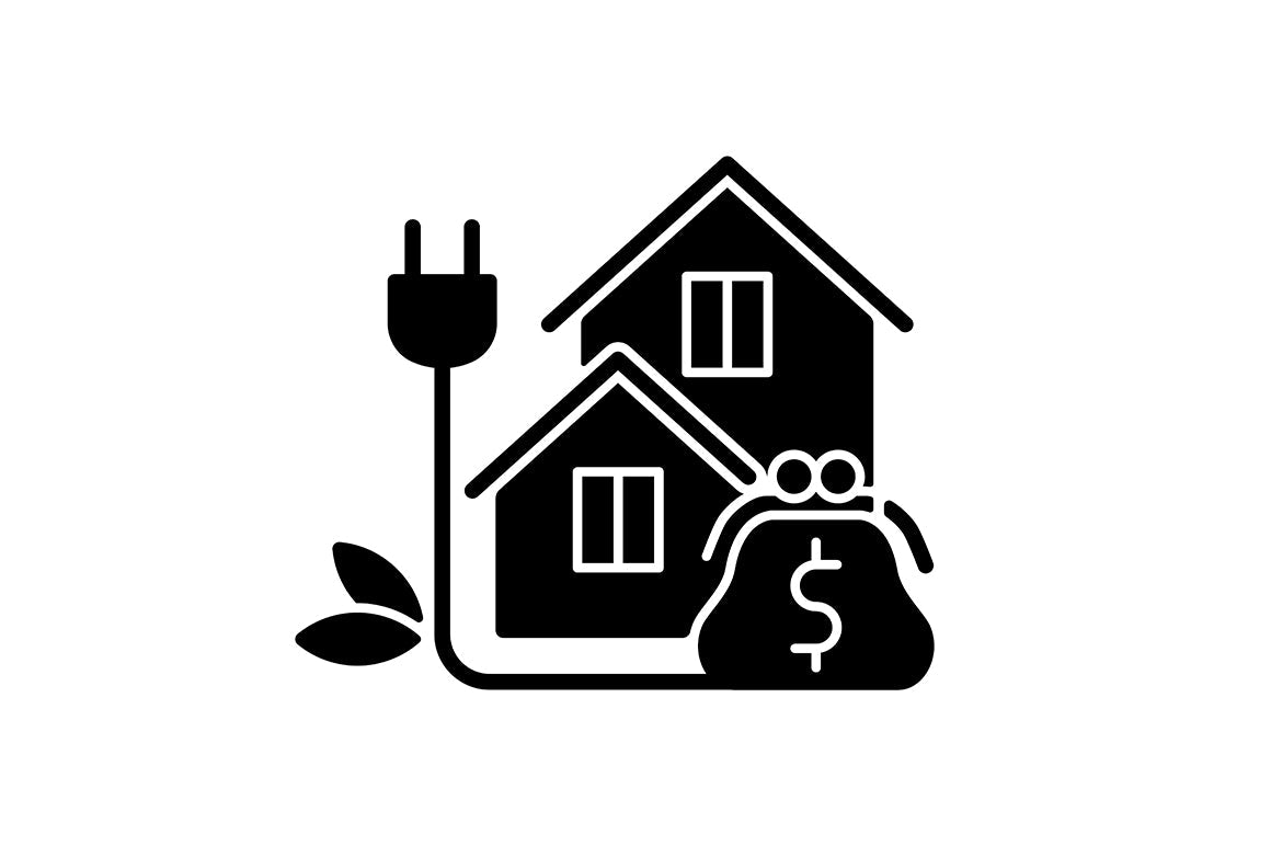 Energy purchase black glyph icons set on white space