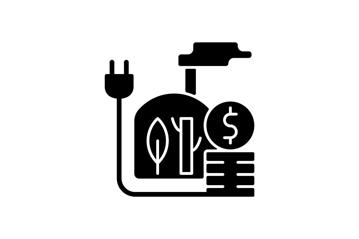 Energy purchase black glyph icons set on white space