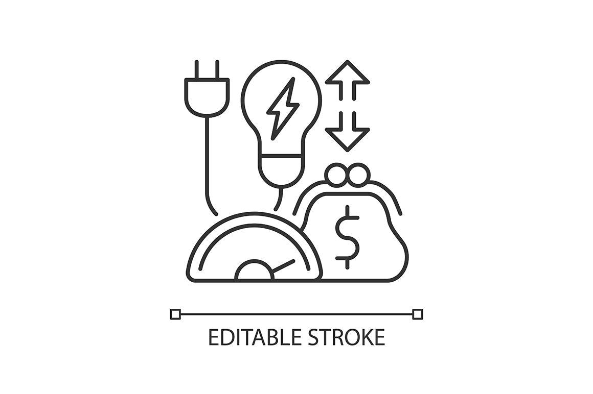 Energy purchase linear icons set for dark and light mode