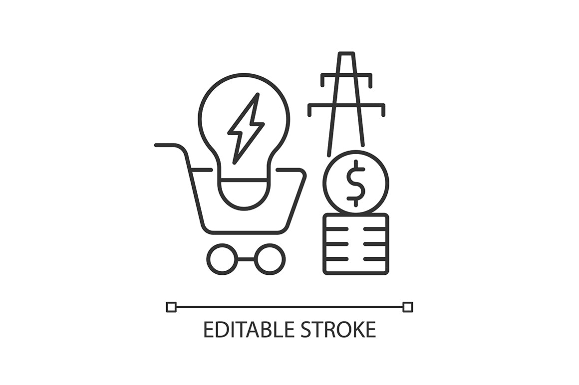 Energy purchase linear icons set for dark and light mode