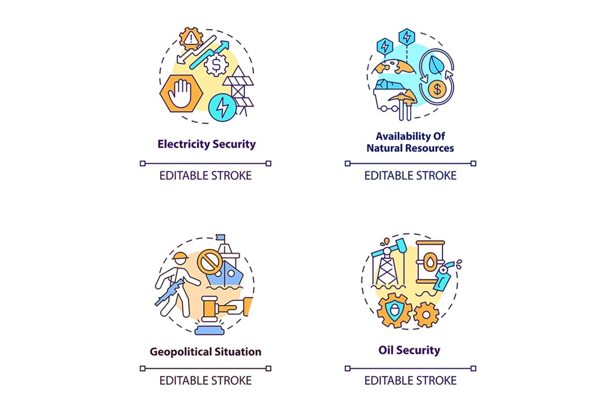 Energy security concept icons bundle