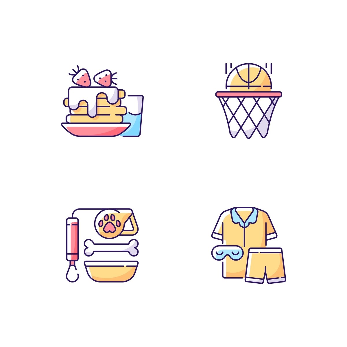 Everyday routine RGB color icons set