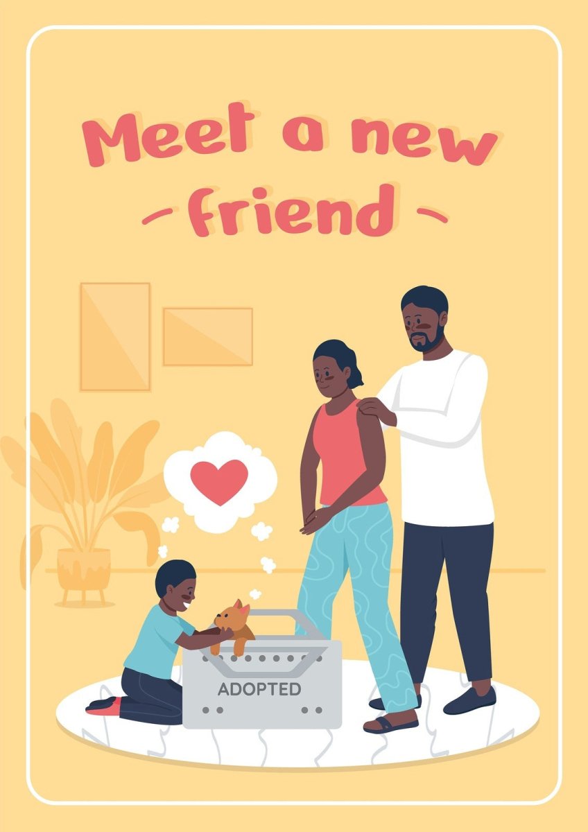 Family adopting dog poster flat vector templates