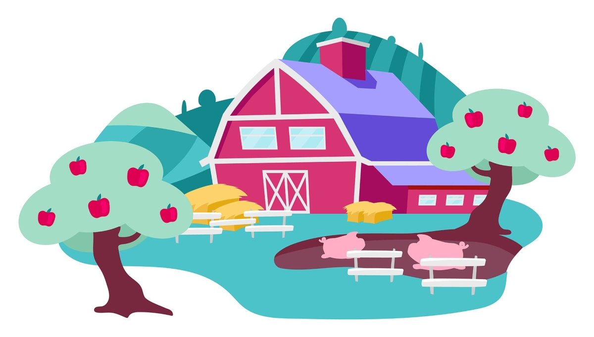 Farm flat vector illustrations set