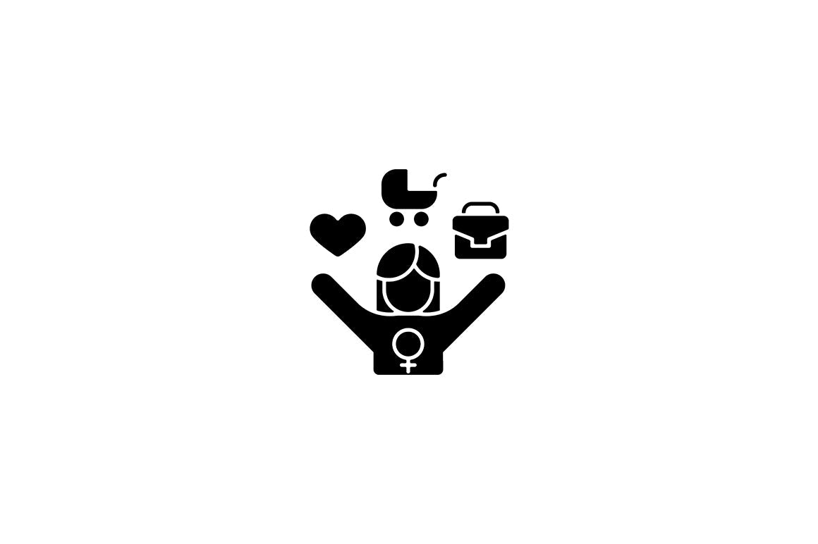 Feminism symbols black glyph icons set on white space