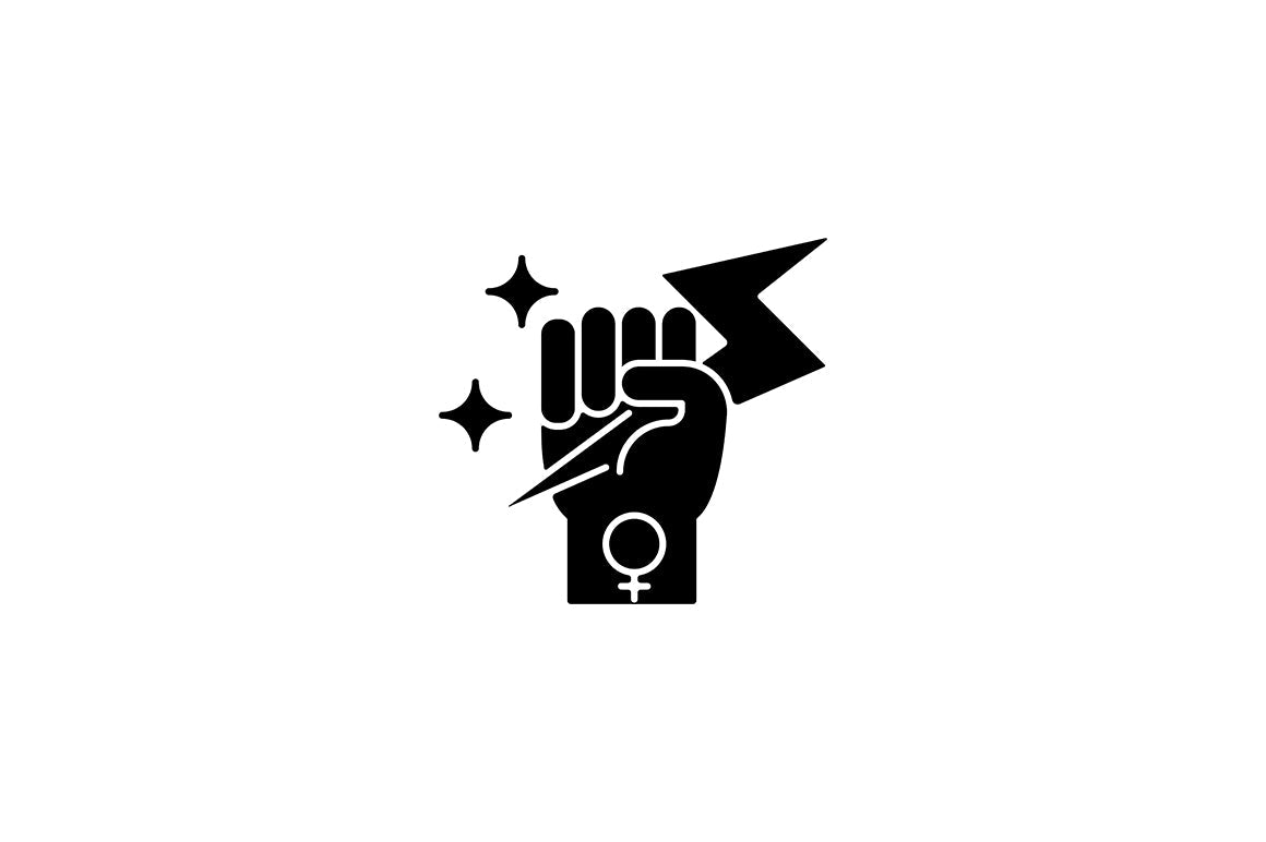 Feminism symbols black glyph icons set on white space