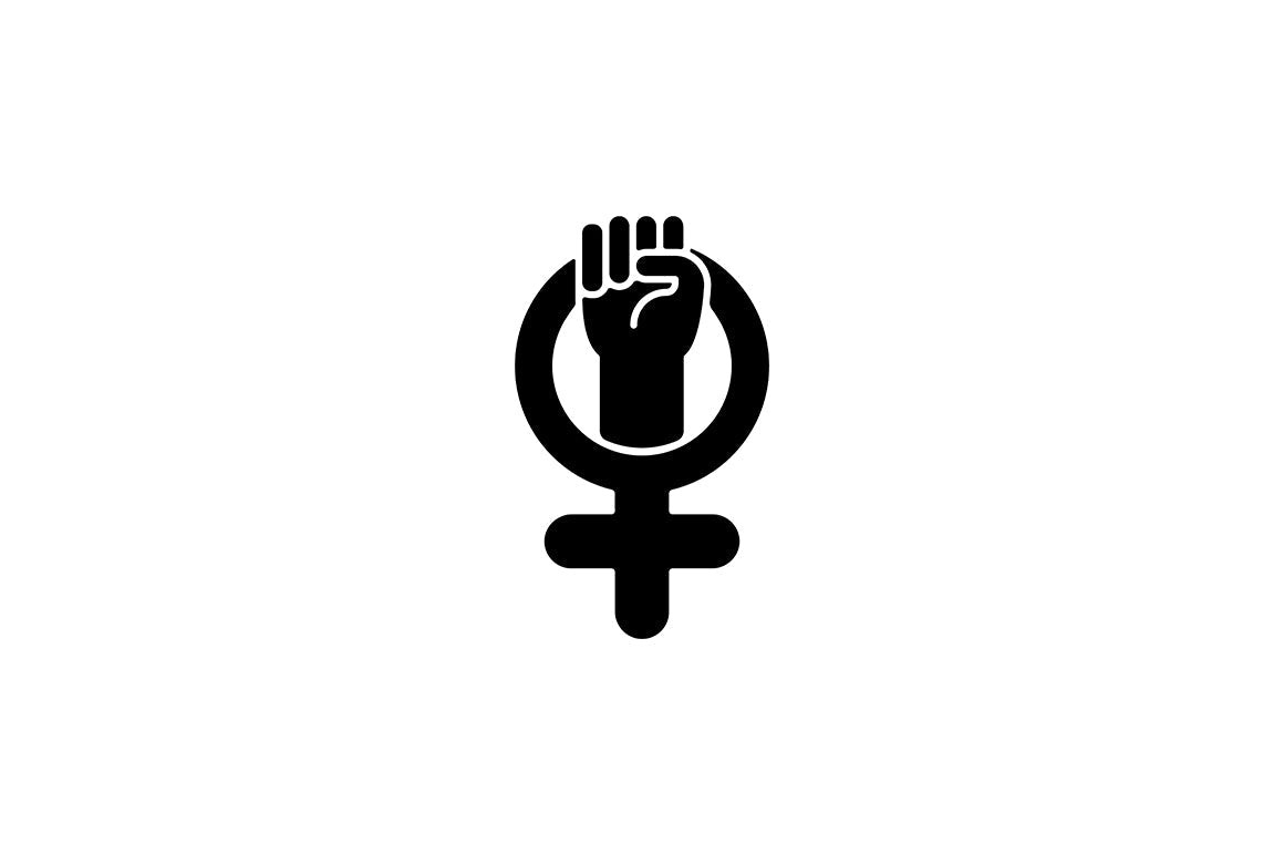 Feminism symbols black glyph icons set on white space