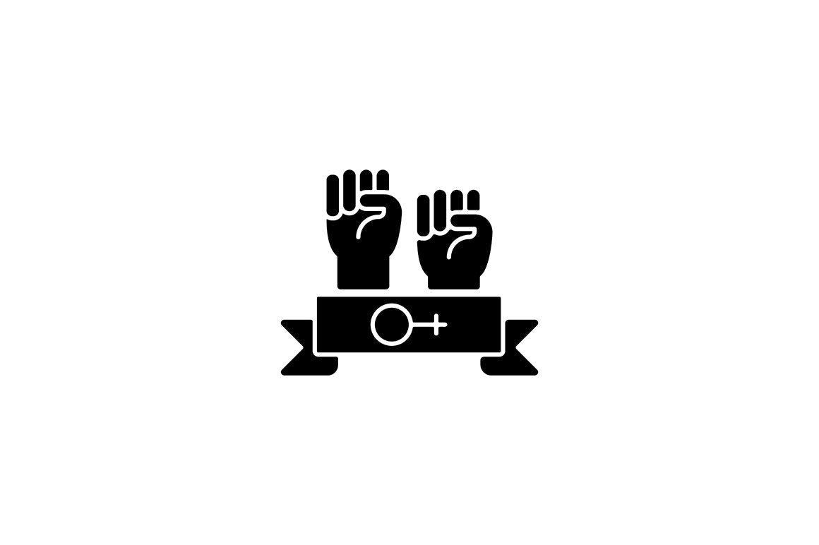 Feminism symbols black glyph icons set on white space