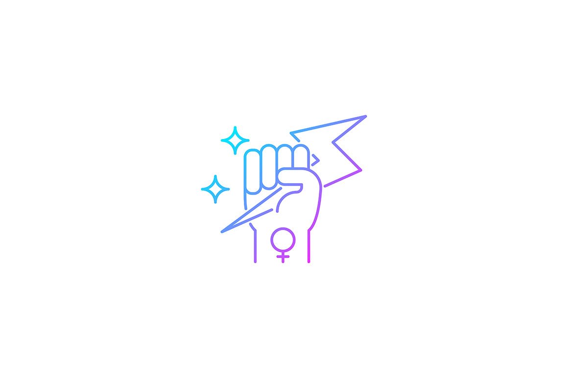 Feminism symbols gradient icons set for dark and light mode