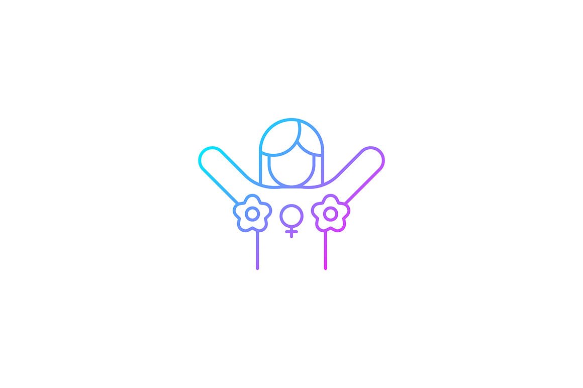 Feminism symbols gradient icons set for dark and light mode