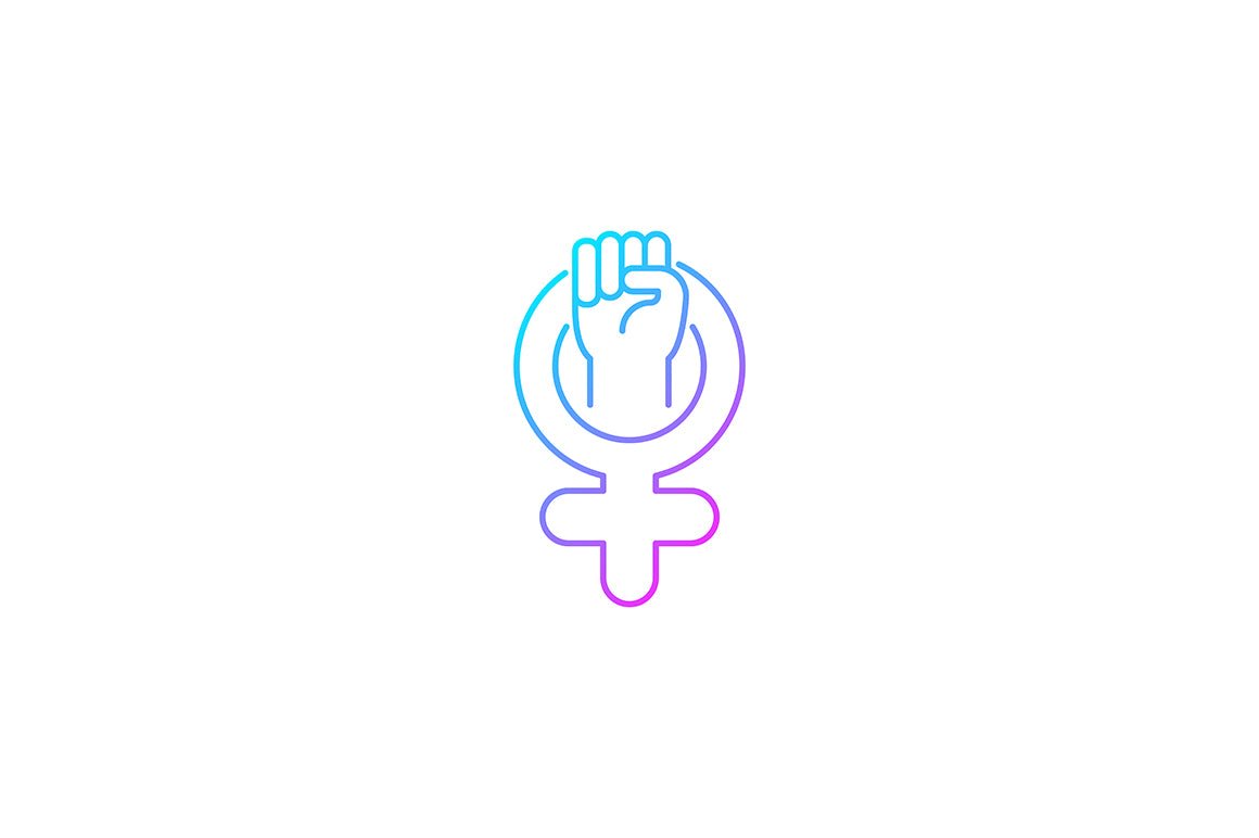 Feminism symbols gradient icons set for dark and light mode