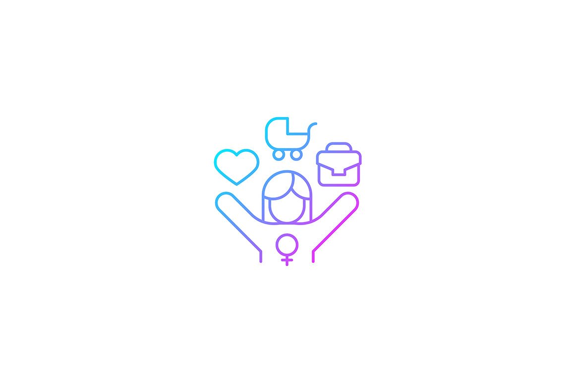 Feminism symbols gradient icons set for dark and light mode