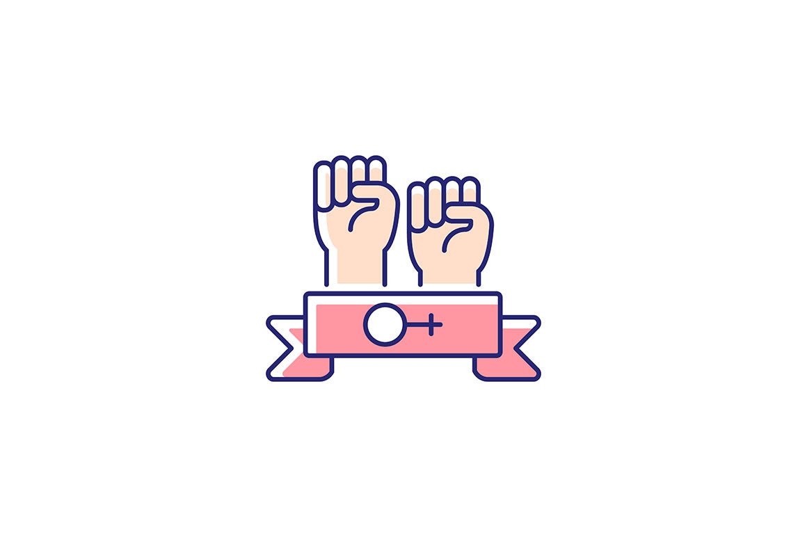 Feminism symbols light and dark theme RGB color icons set