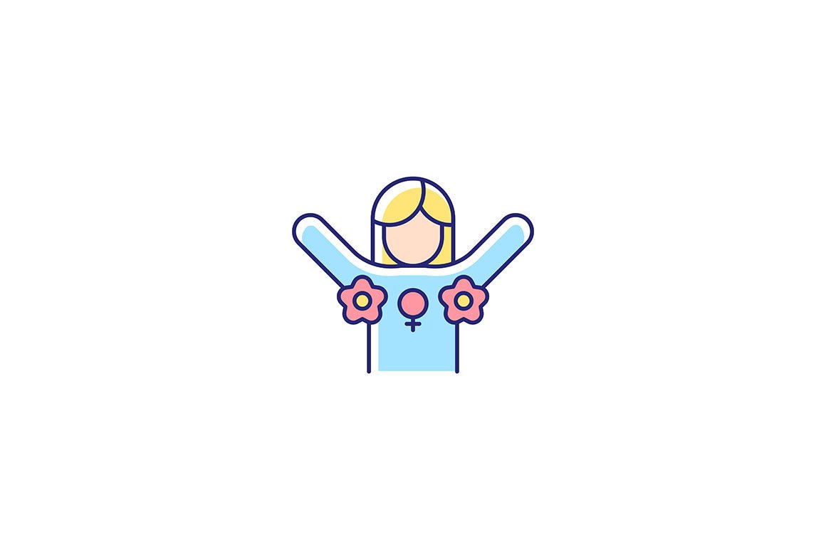 Feminism symbols light and dark theme RGB color icons set