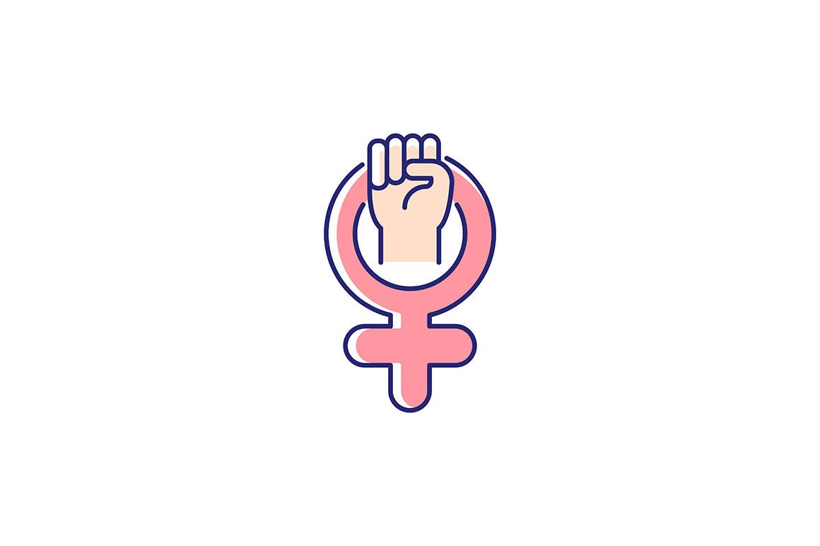 Feminism symbols light and dark theme RGB color icons set