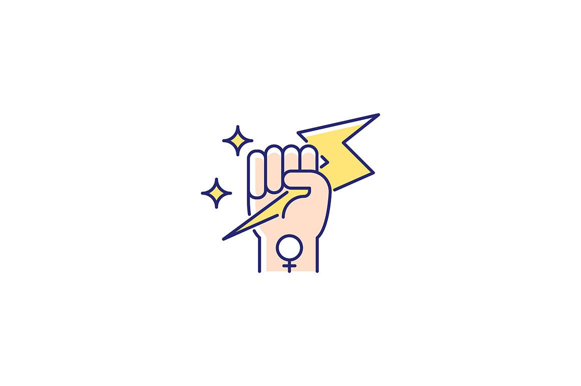 Feminism symbols light and dark theme RGB color icons set