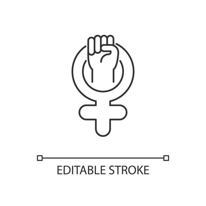Feminism symbols linear icons set for dark and light mode