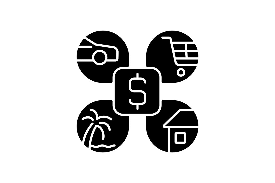 Financial literacy black glyph icons set on white space