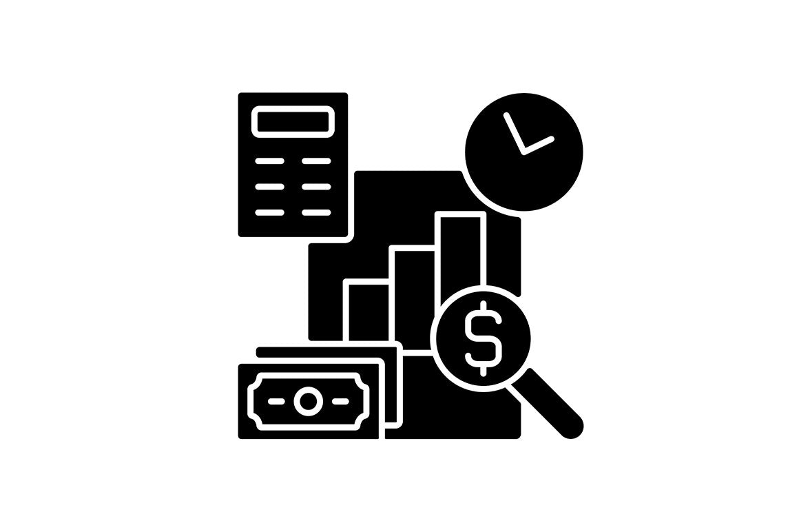 Financial literacy black glyph icons set on white space