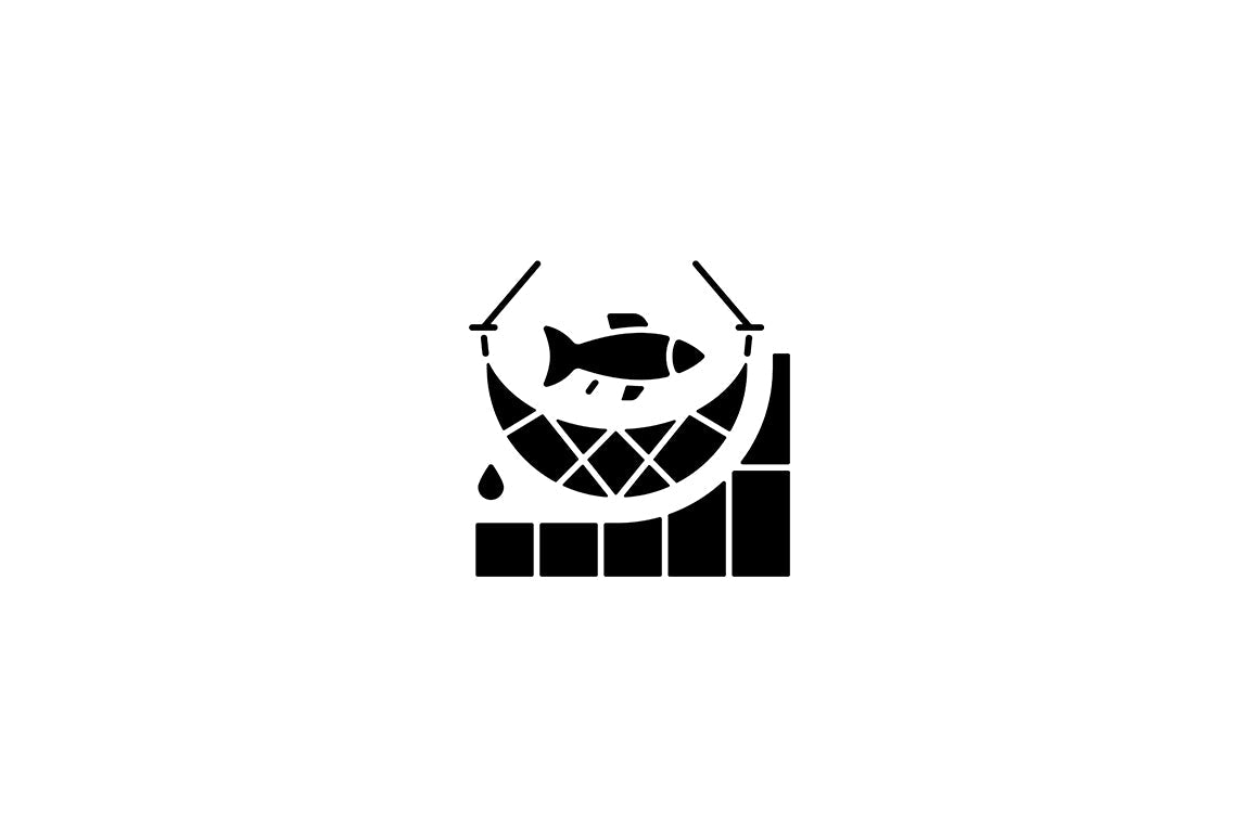 Fishing industry black glyph icons set on white space