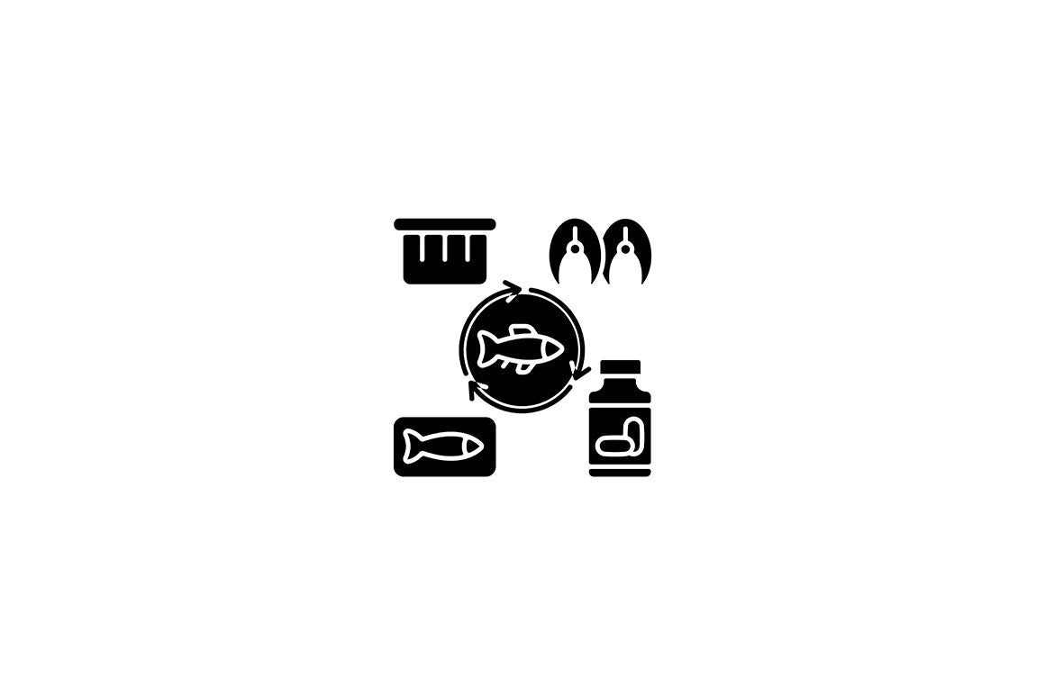 Fishing industry black glyph icons set on white space
