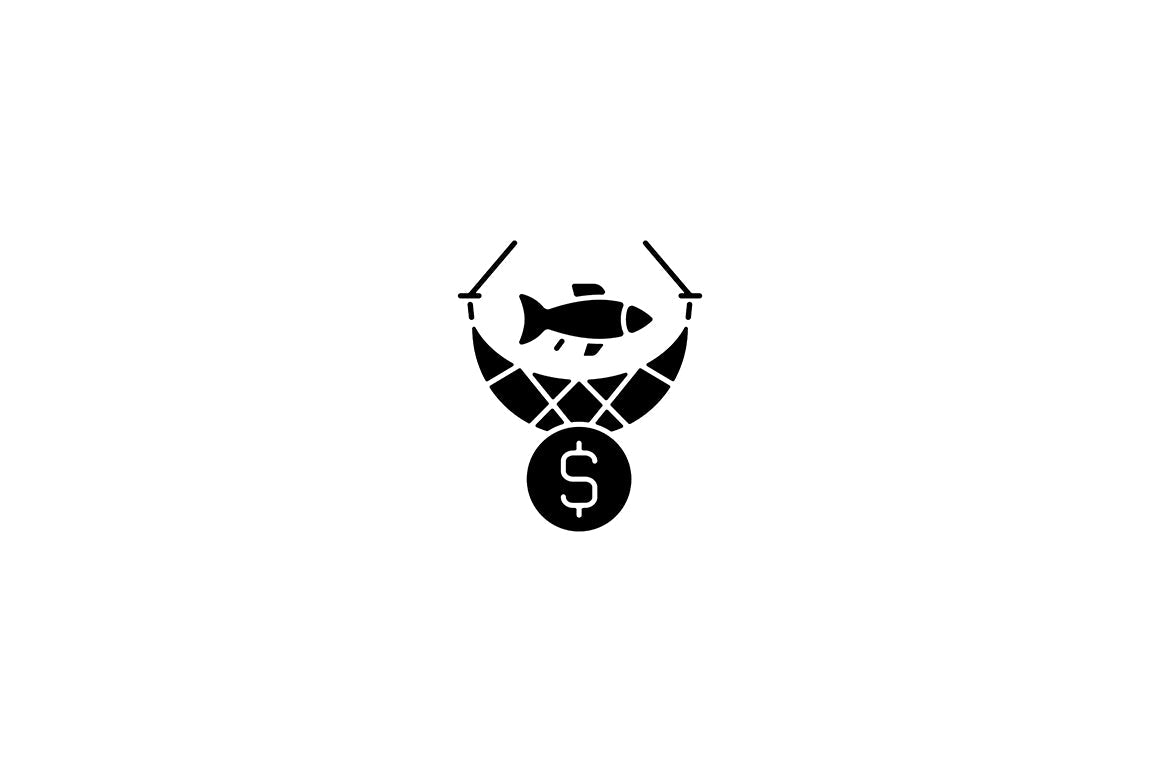 Fishing industry black glyph icons set on white space